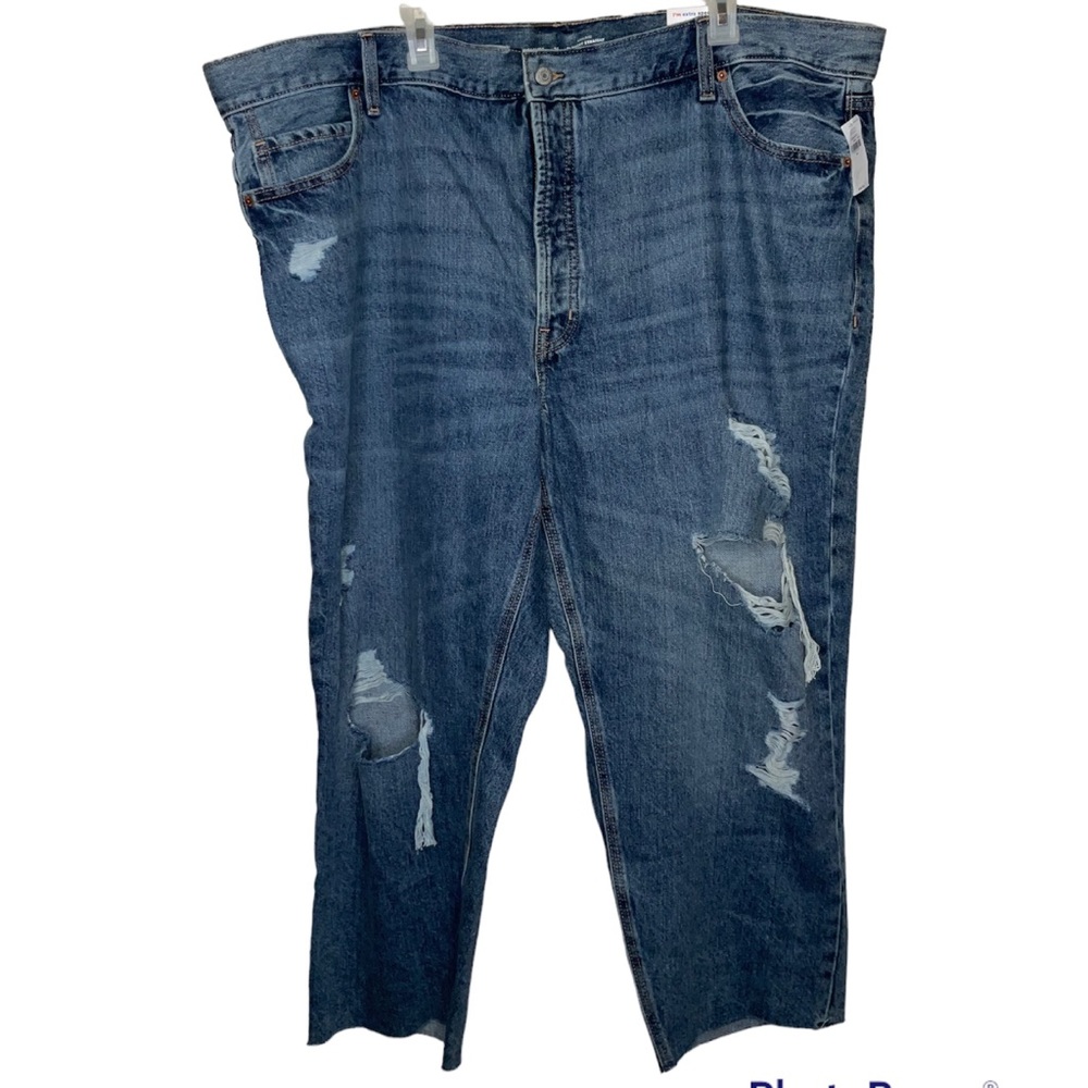 Old Navy 24 Jeans Blue HIGH-RISE SLOUCHY STRAIGHT CROP Raw Hem Distressed